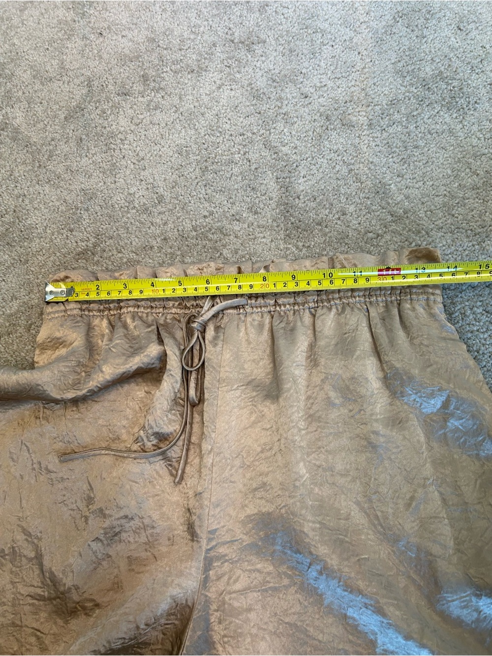 Zara ZW Collection Gold Satin Wide Leg Pants Metallic High Rise Drawstring M NWT - Picture 9 of 17